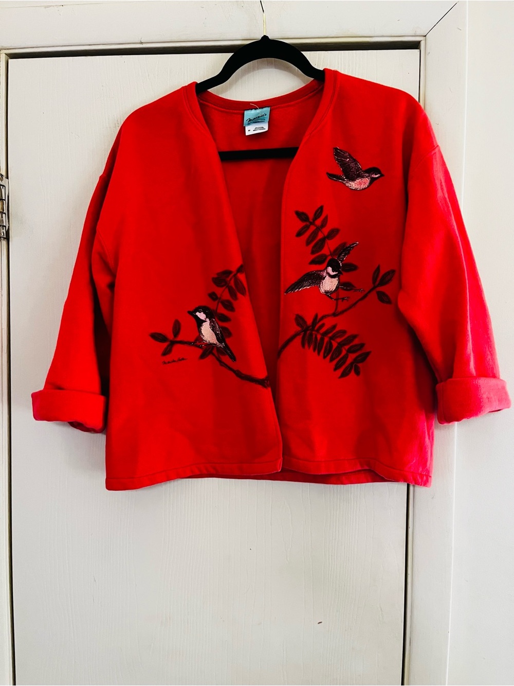 VTG Handpainted Bird Lover Boho Prairie Farm Girl Cottagecore Crop Cardigan S